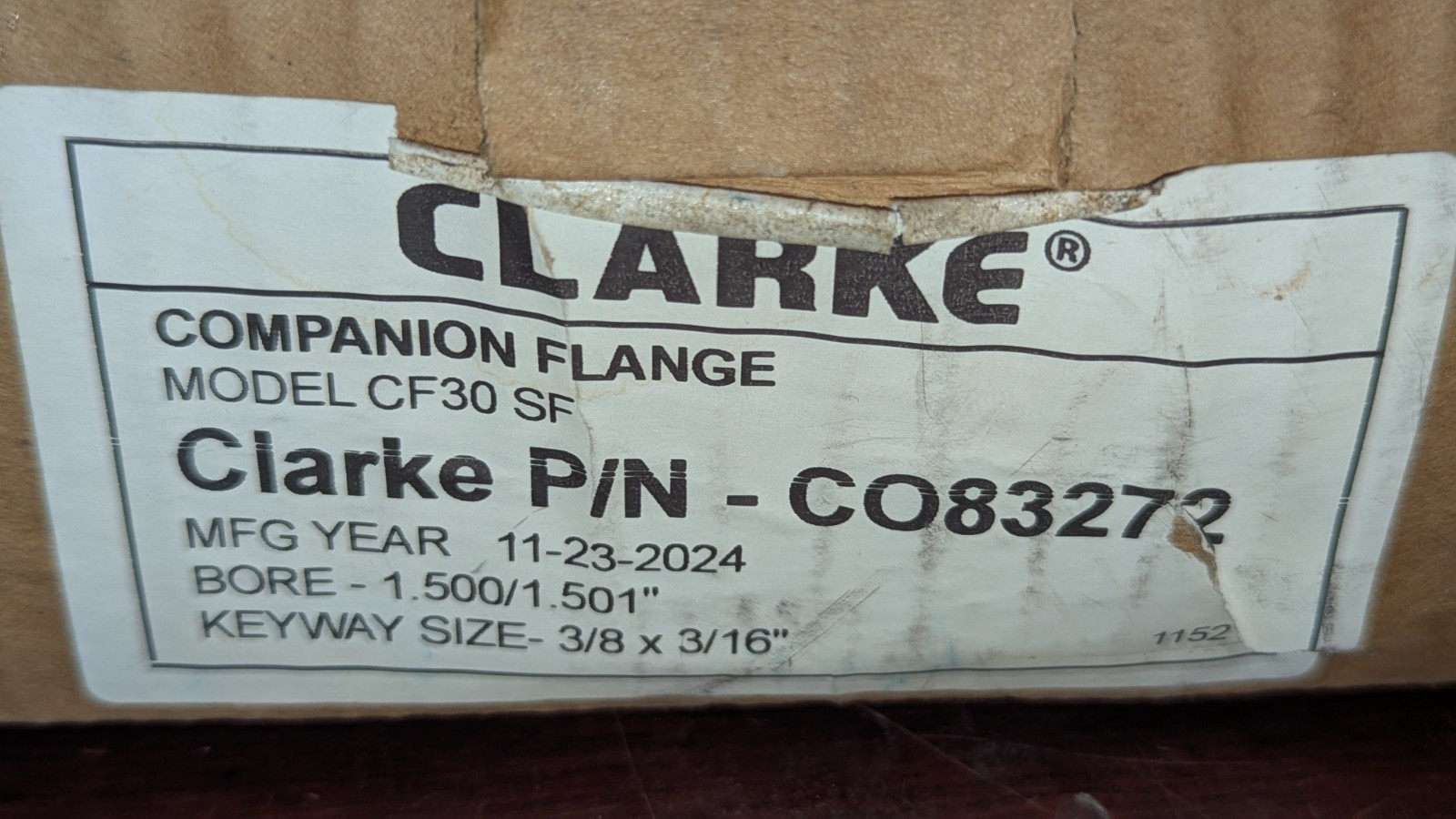 Clarke Companion Flange CF30 SF 1.5/1.501″ Bore 3/8×3/16″ Keyway CO83272 NIB