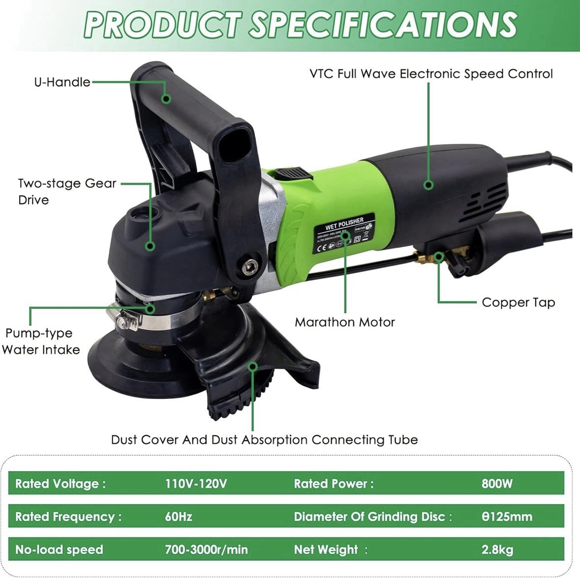 Wet Stone Polisher 4-Inch 800W Electric Granite Marble Polisher Wet Inject