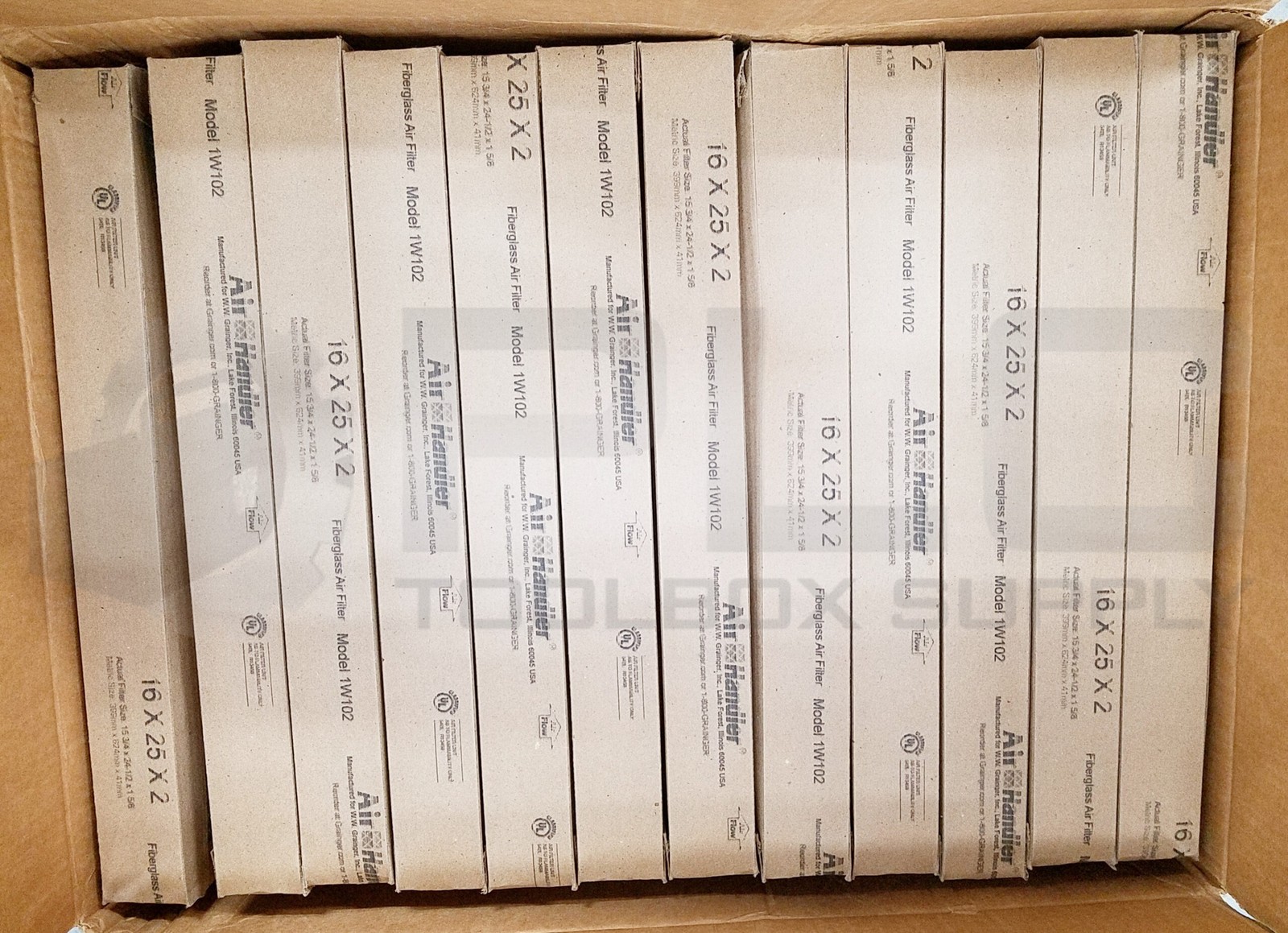 NEW BOX OF 12 AIR HANDLER 1W102 FIBERGLASS AIR FILTER 16x25x2