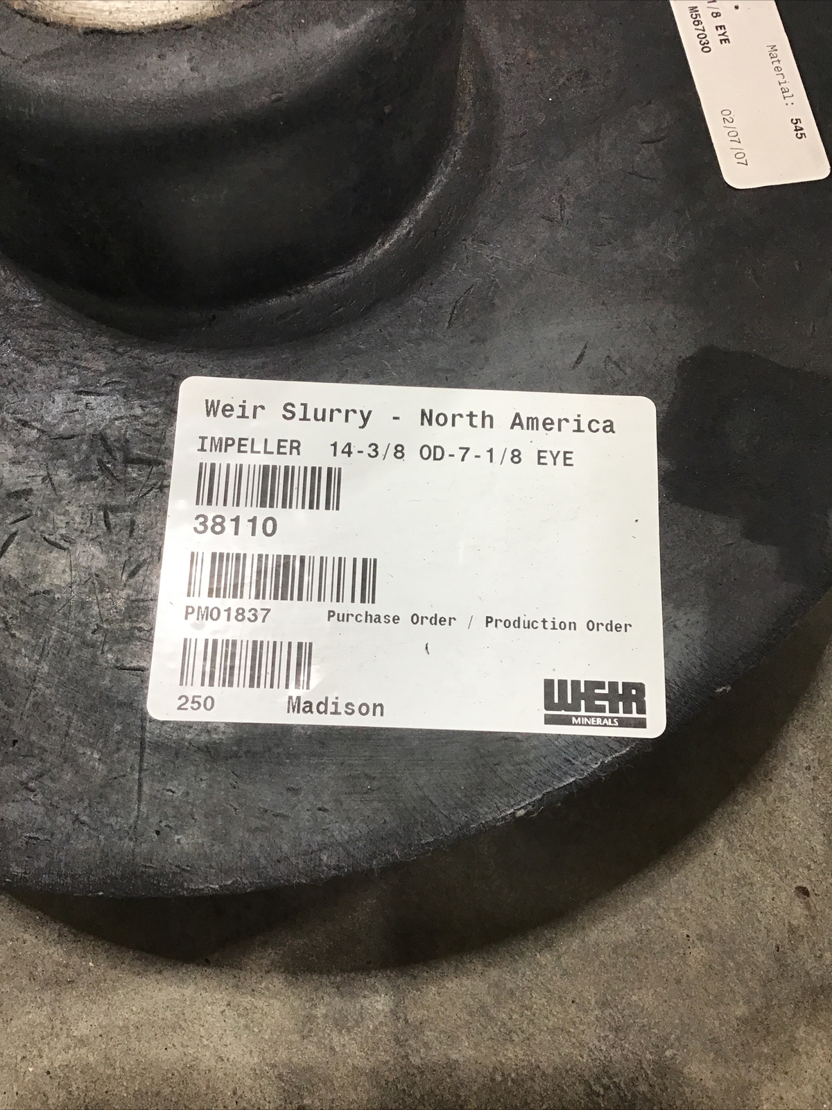 Weir Slurry Pump Impeller 14-3/8 OD-771/8 Eye