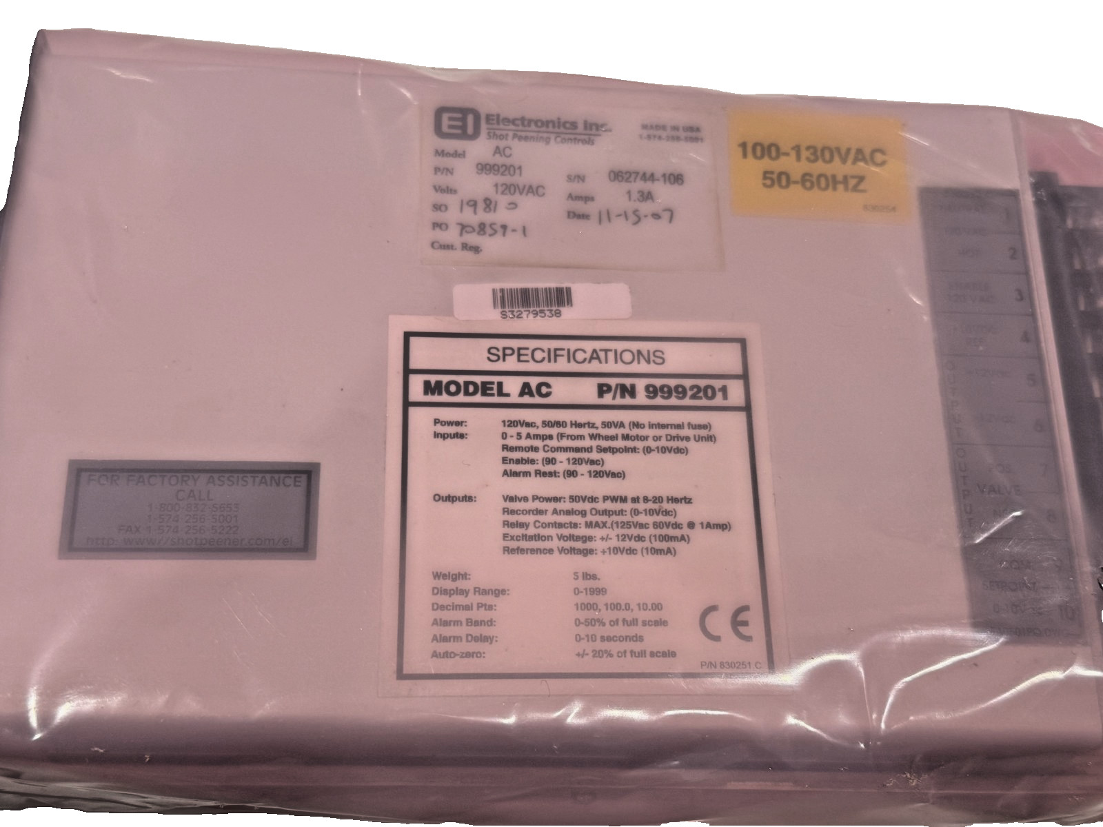 NEW ELECTRONICS INC. 999201 AC CONTROLLER 120VAC 1.3A