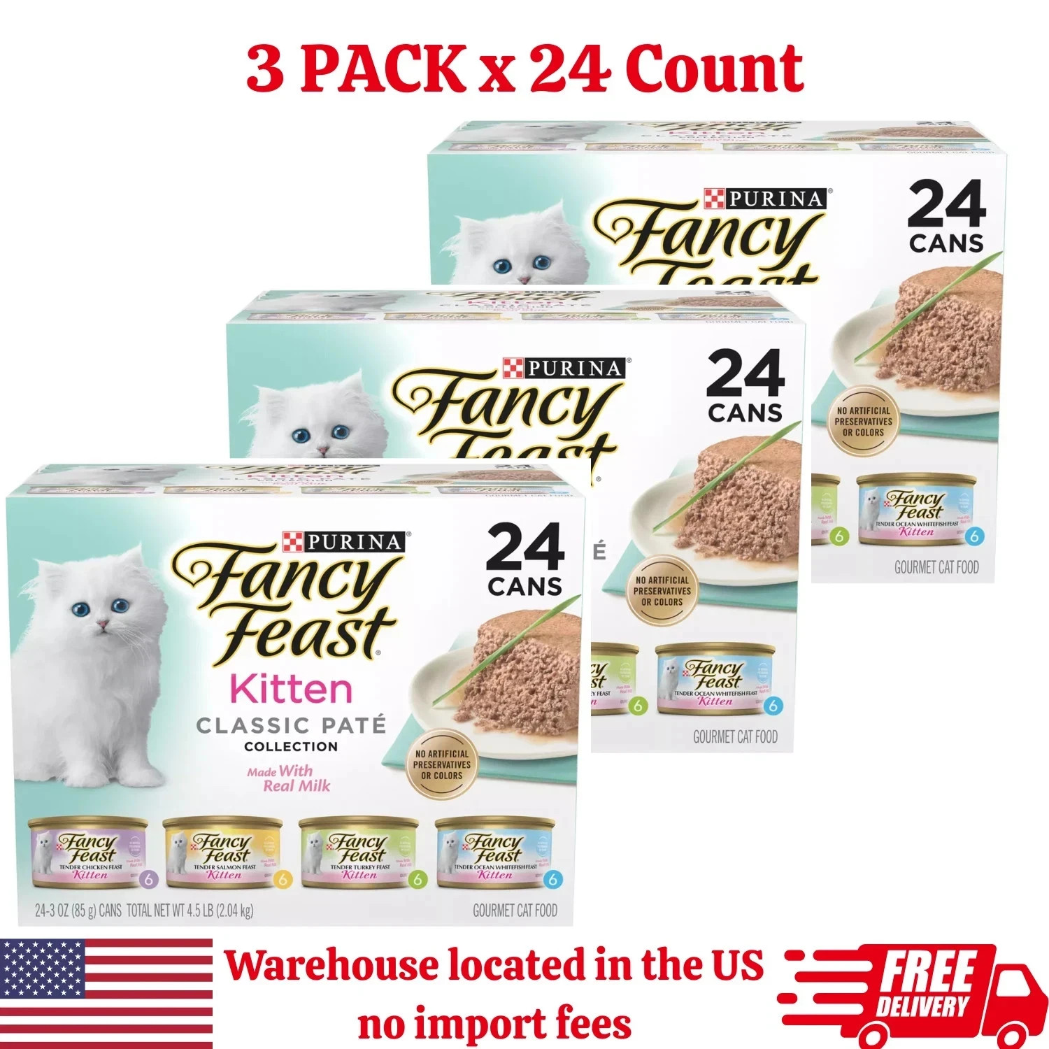 Fancy Feast Kitten Classic Pate Wet Cat Food – Variety Pack, 3 Oz 72 Count