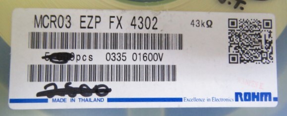 ROHM MCR03EZPFX4302 Qty of 5000 per Lot ROHM MCR03EZPFX4302