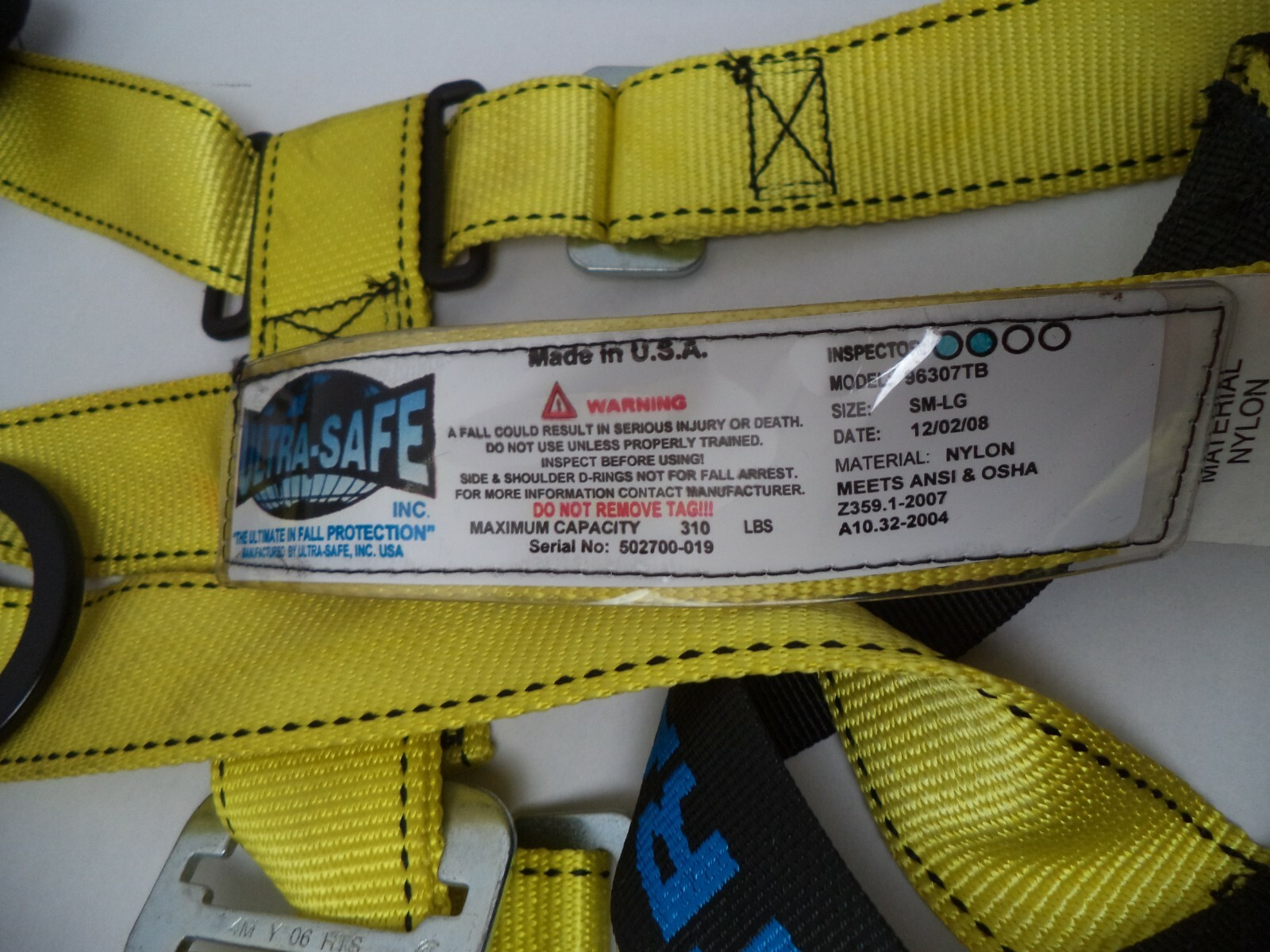 Ultra-Safe Full body Harness, Nylon, SM-LG, Max Weight: 310 lb, pn 96307TB