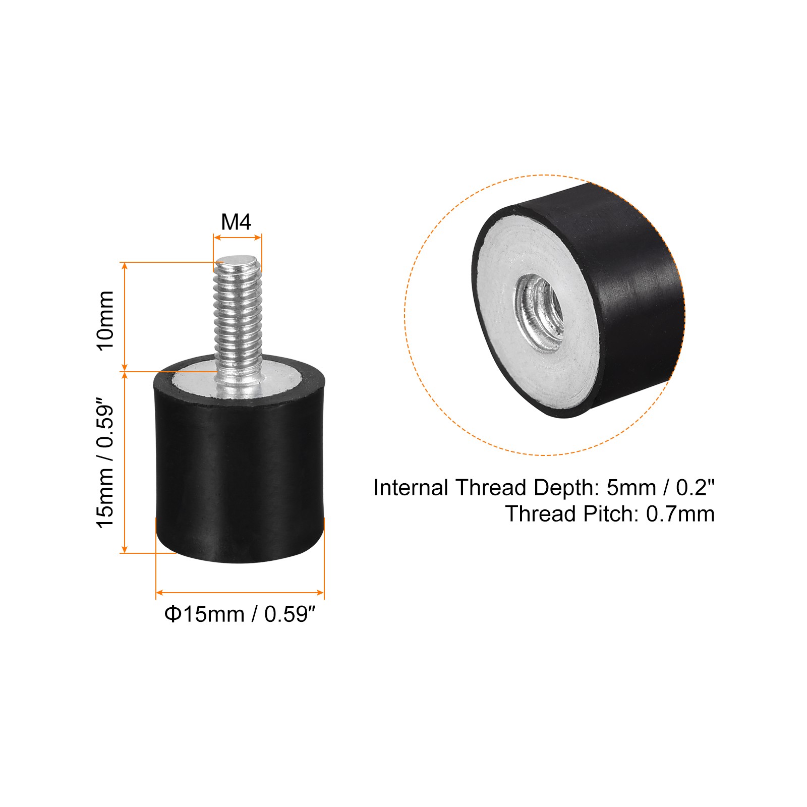 8Pcs M4 Male/Female Rubber Mount D15mmxH15mm for Repair