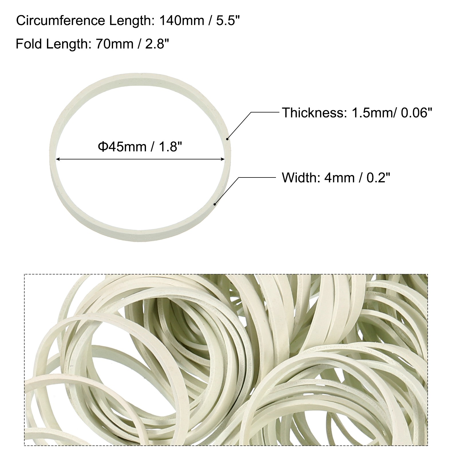 120 Pack Rubber Band Stretchable Elastic Band White 45mm x 4mm Hair Rubber Bands