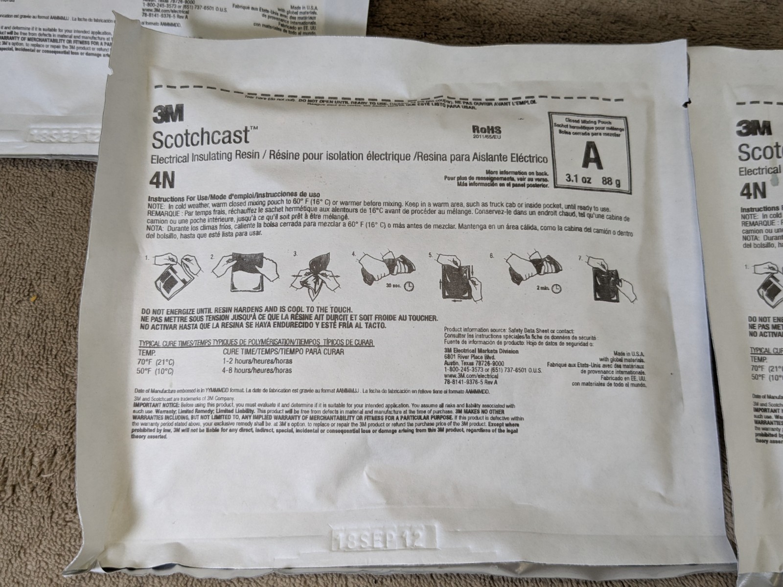 3M Scotchcast Electrical Insulating Resin 4N Size A Pack of 10 369N85