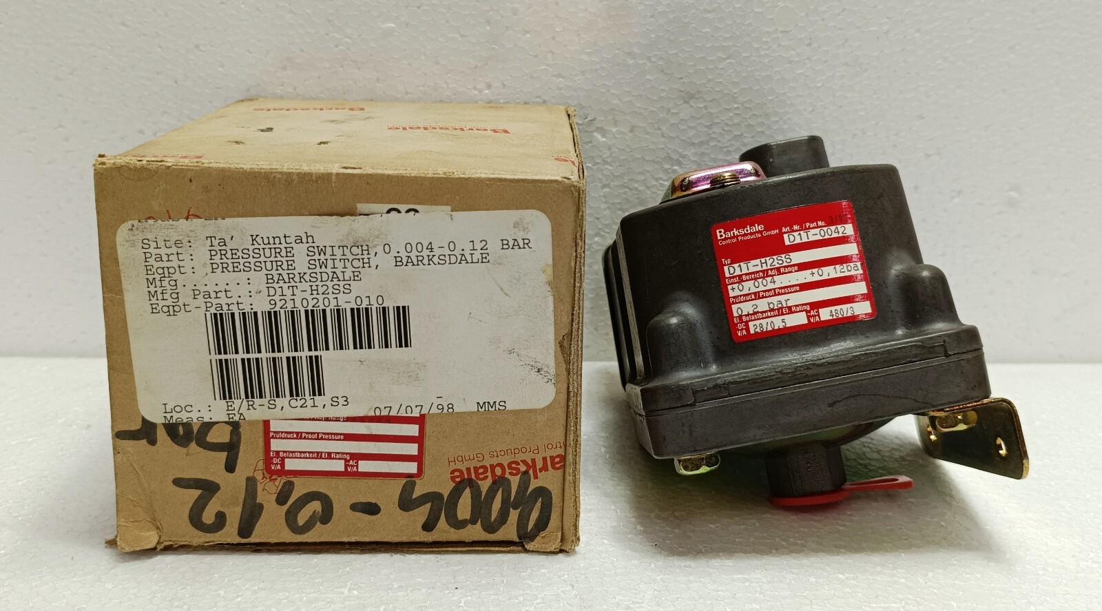 Barksdale D1T-0042 Typ D1T-H2SS Press. Switch | Adj. Range +0.004 to +0.12 bar