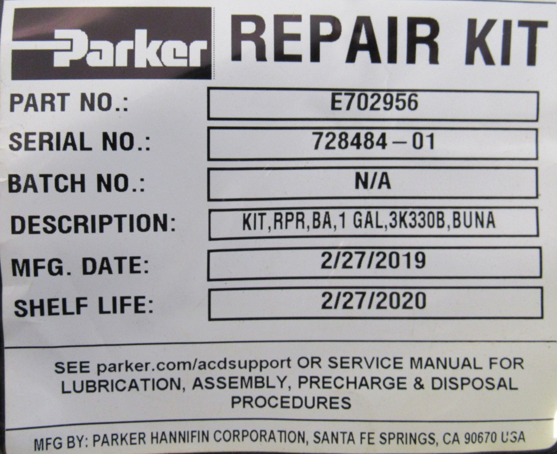 NEW PARKER E702956 ACUMMULATOR REPAIR KIT