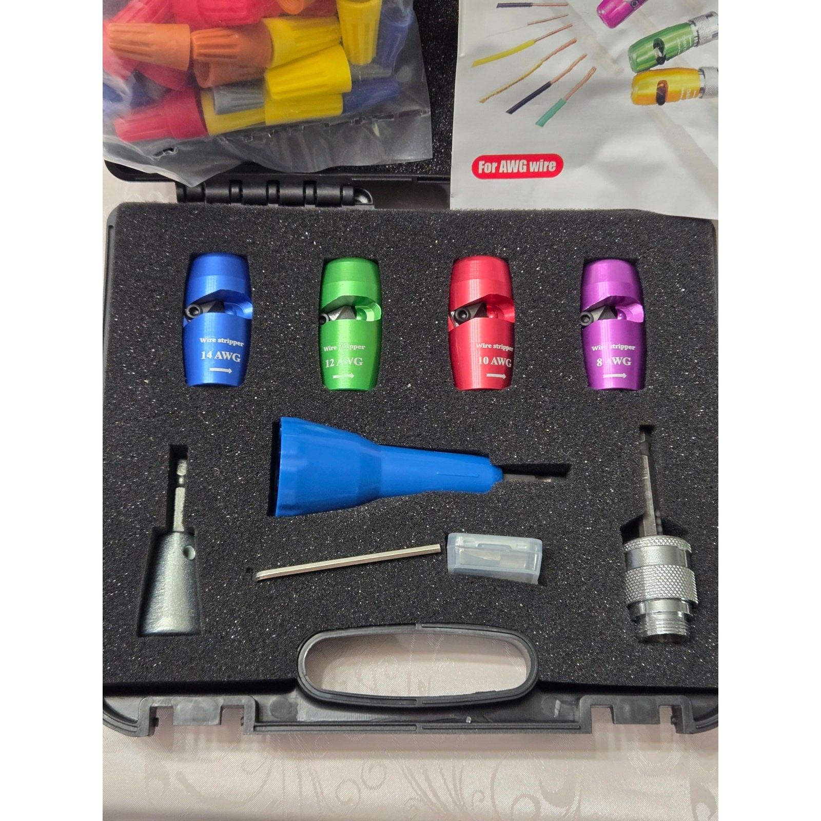 Wire Stripper Tool Kit for Drill 8/10/12/14 AWG Cable Stripping Set Open Box