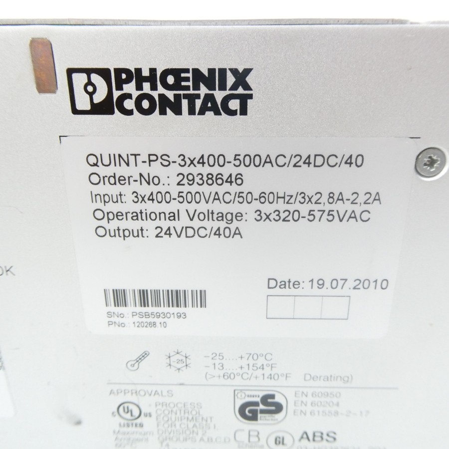 PHOENIX CONTACT QUINT-PS-3X400-500AC/24C/40 2938646 400-500VAC 2.8-2.2A NSNP