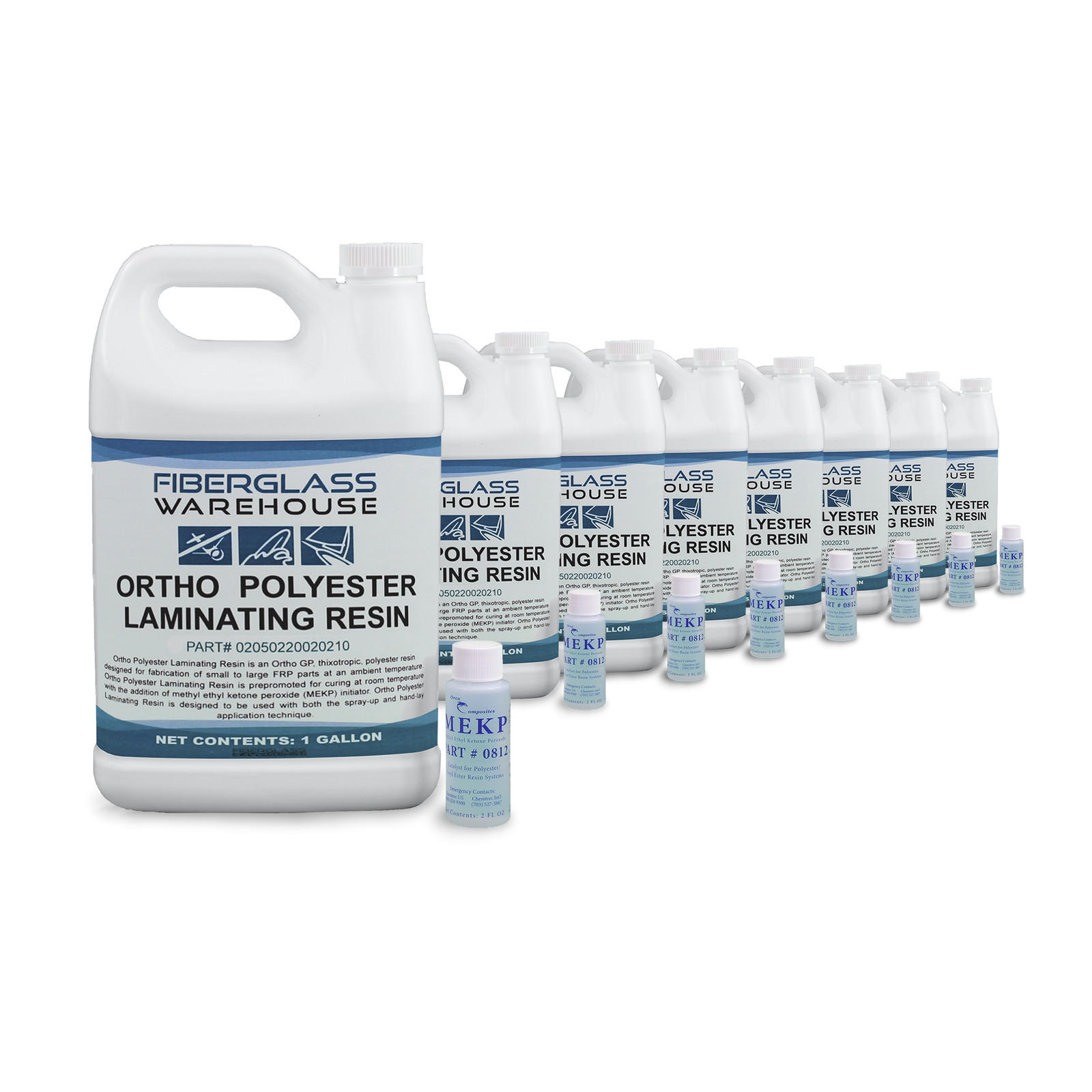 Ortho Polyester Laminating Resin- 8 Gallon Kit with MEKP Catalyst- Marine Grade