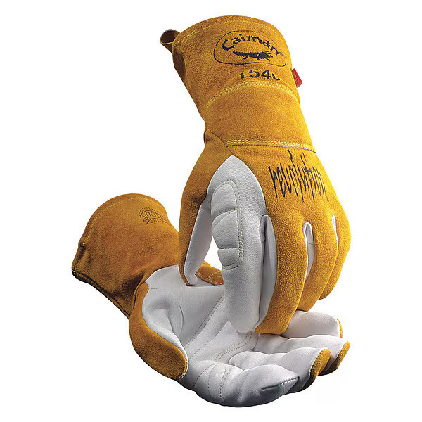 Caiman TIG Welding Gloves, Premium Goat Grain, Padded Palm, Gauntlet Cuff, L, 1