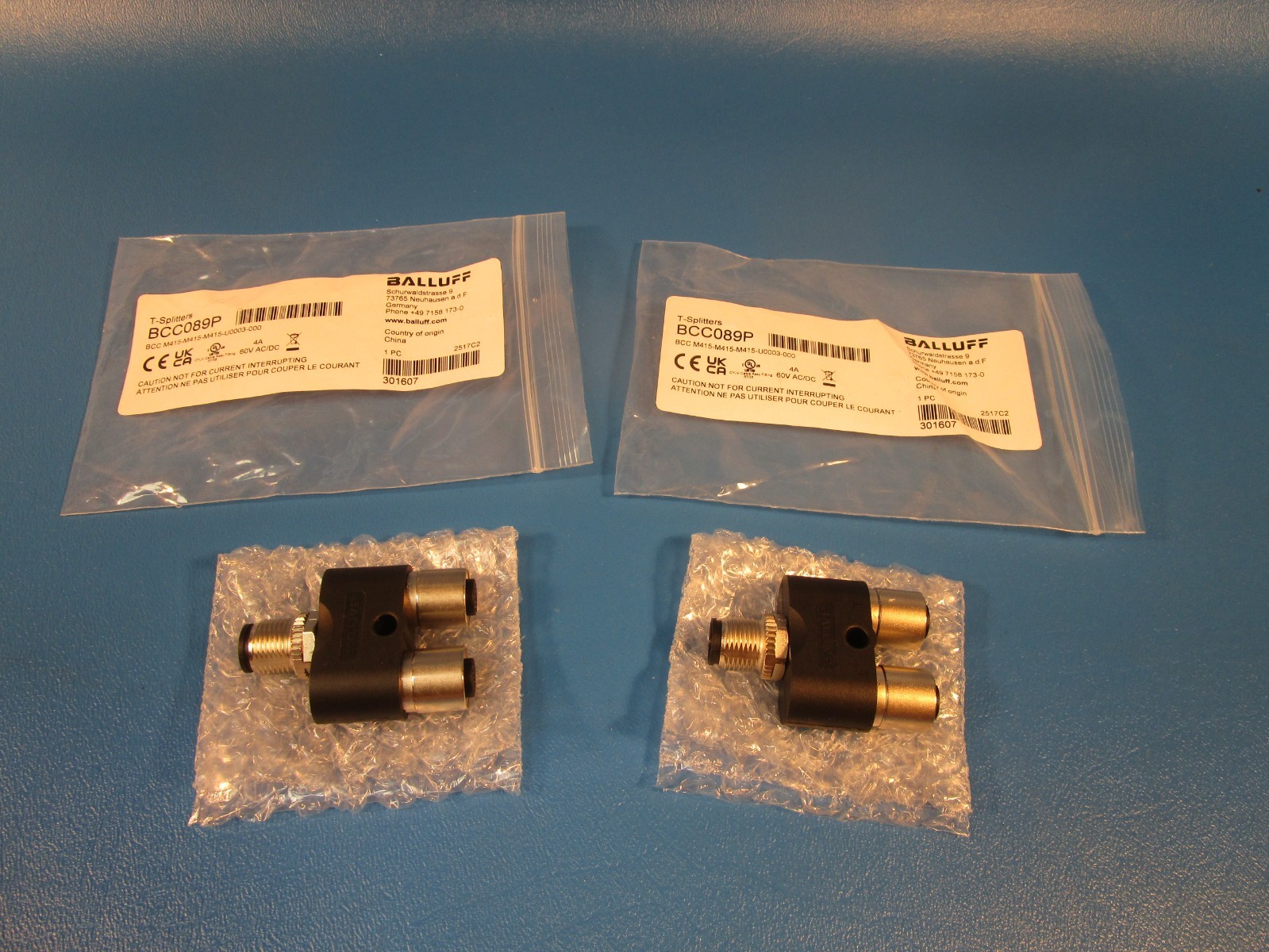 LOT OF 2 BALLUFF BBC089P, (BCC M415-M415-M415-U0003-000), Tee, 1: M12x1-Male