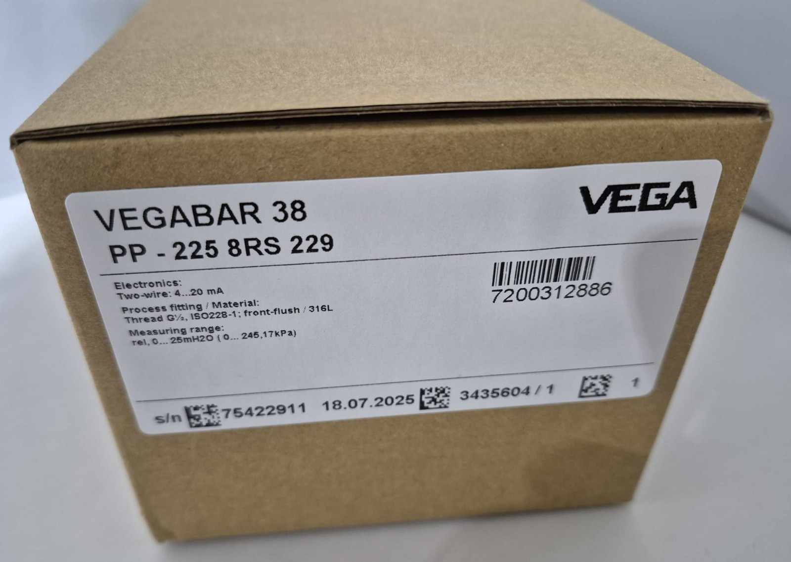 VEGA VEGABAR 38 Pressure Sensor – PP-225 8RS 229
