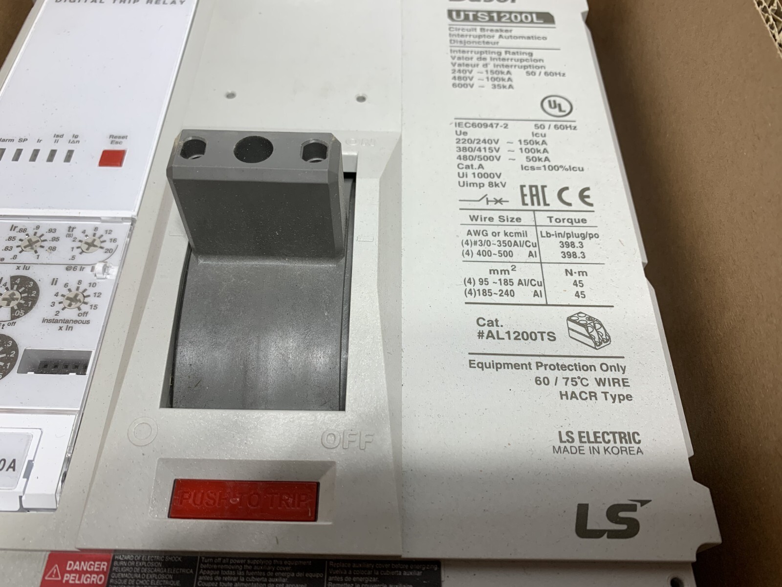 LS Electric UTS1200L Circuit Breaker 3P 1200 Amp 600V@35kA