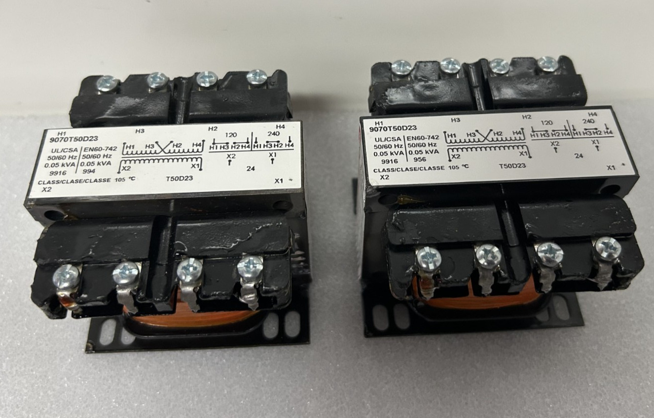 Lot of (2) Square D 9070T50D23 Control Transformer 50VA 1PH 120x240V to 24V Type