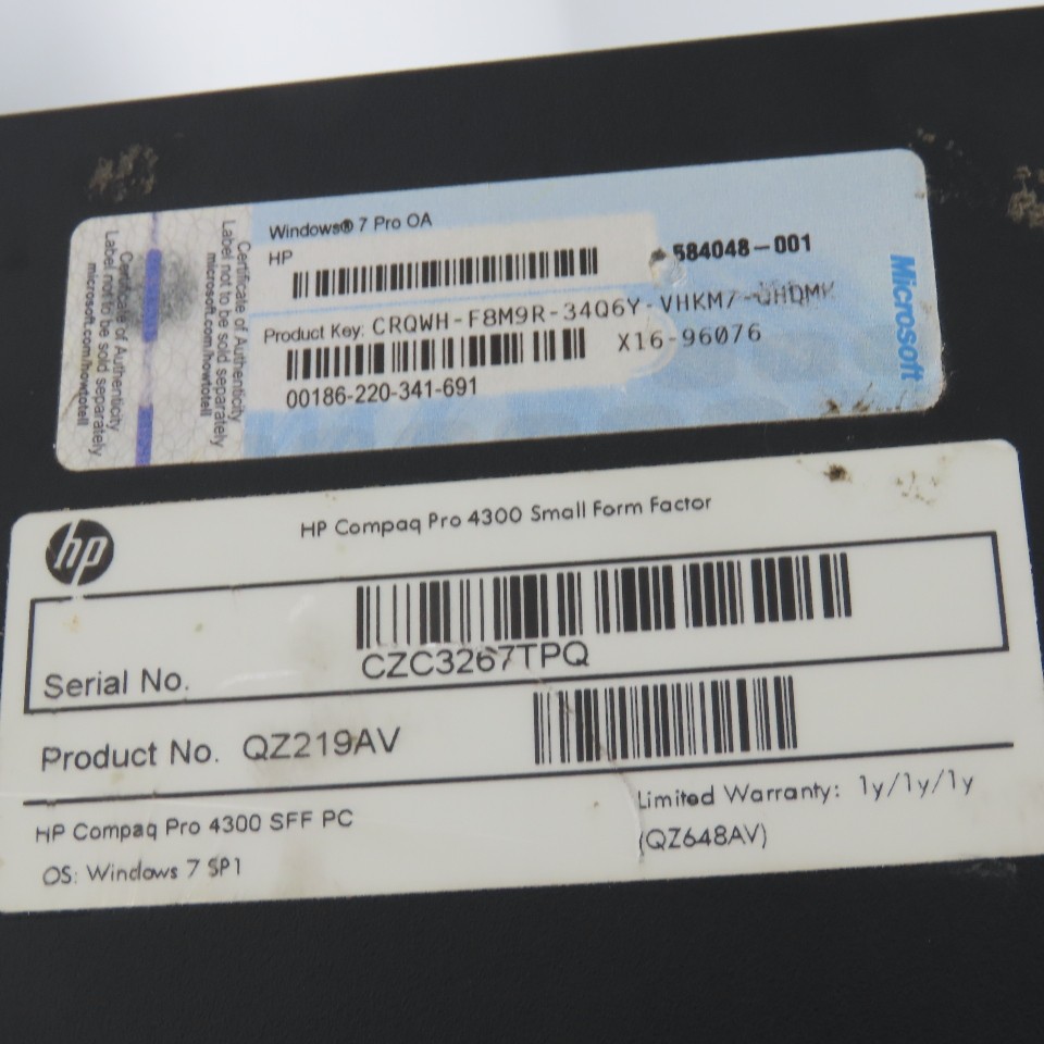 HP Compaq QZ219AV HP Pro 4300 SFF PC Desktop Computer 500GB DVD Drive