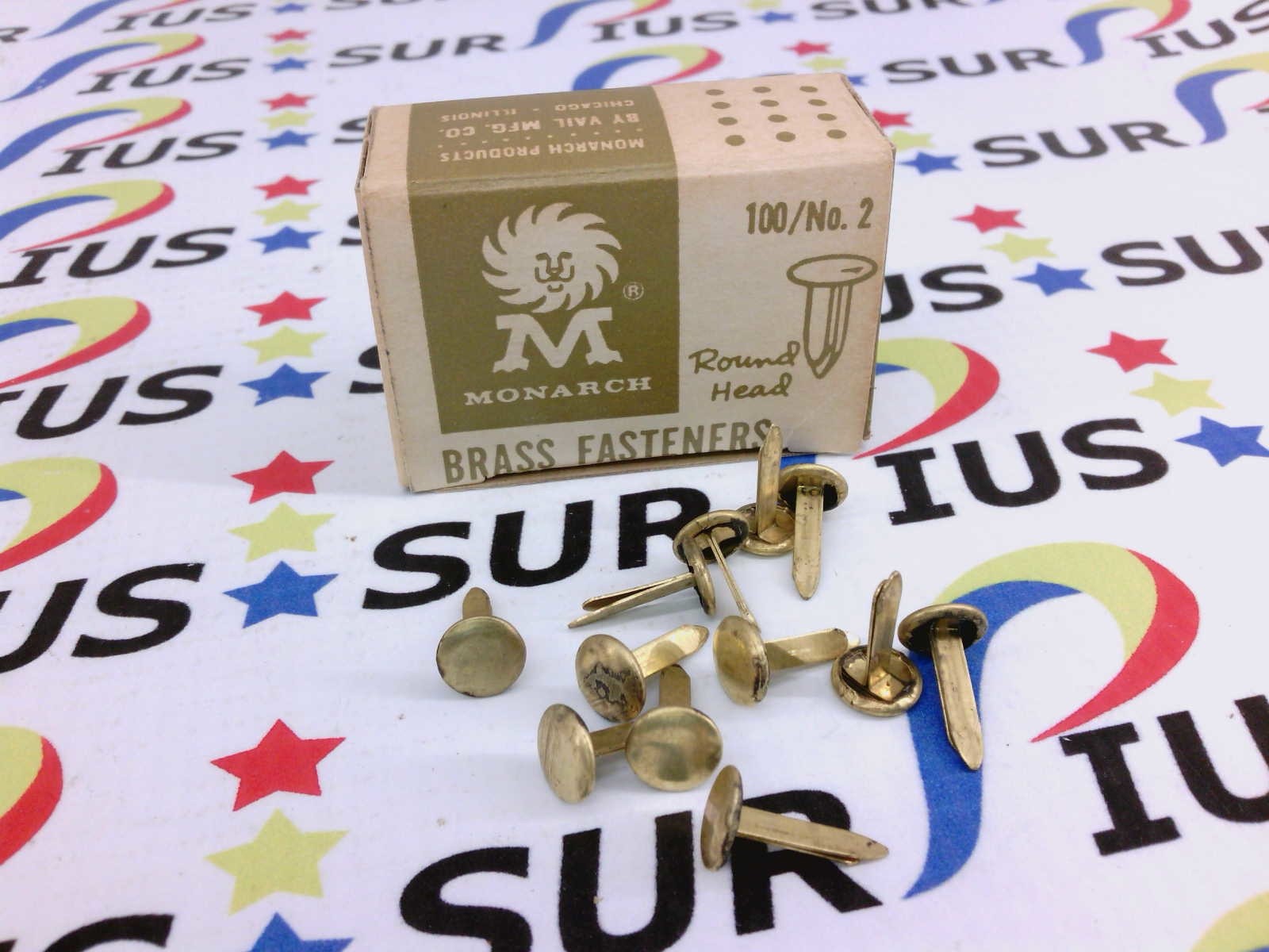NSOP MONARCH SOLID BRASS PAPER FASTENERS ROUND HEAD NO. 2 #2 100 PACK VINTAGE