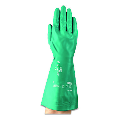 Ansell Alphatec 58-335 Aquadri Heavy-Duty Nitrile Gloves, Gauntlet Cuff, Size 8