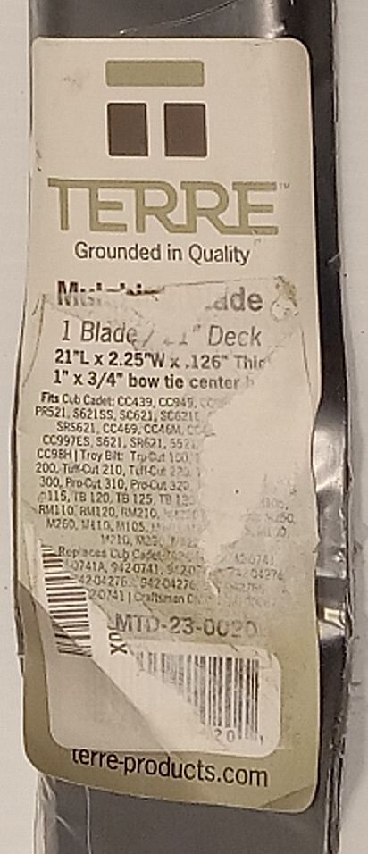 1 NEW TERRE 41-MTD-23-0020 21″ MULCHING BLADE (21X2.25X.126) NNB **MAKE OFFER**