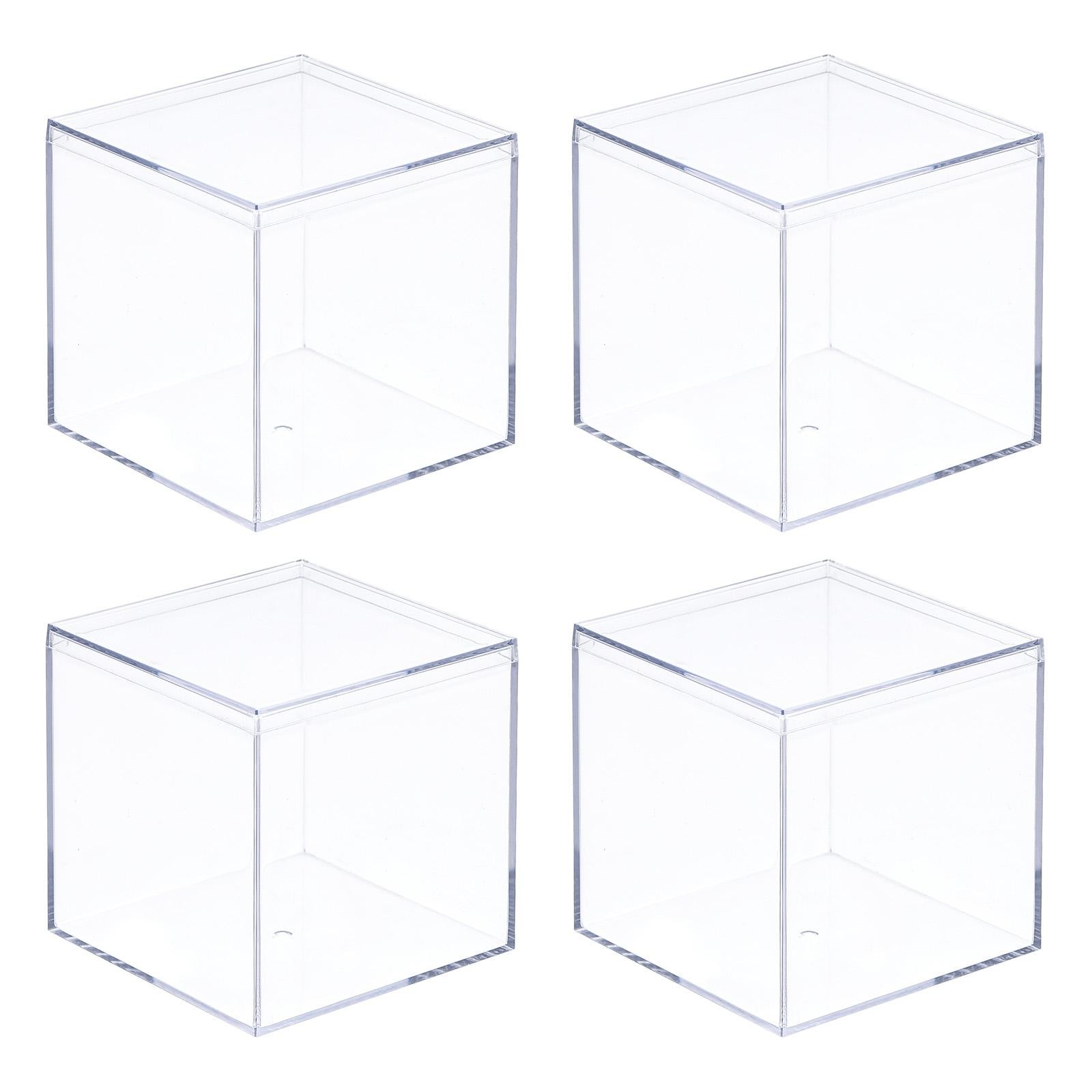 Clear Acrylic Plastic Storage Box Square Case with Lid, 8.1×8.1×8.1cm, Pack of 4