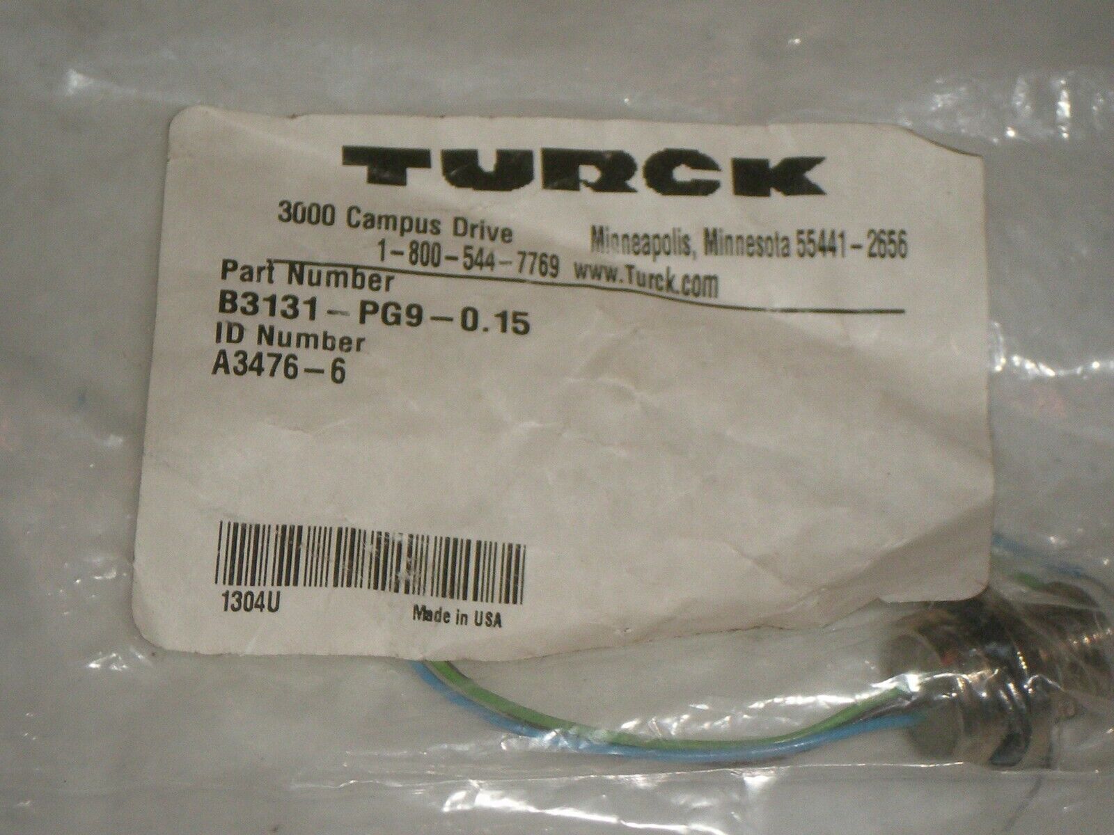 New! Lot of 2 Turck B3131-PG9-0.15 Connectors A3476-6 Free Shipping!