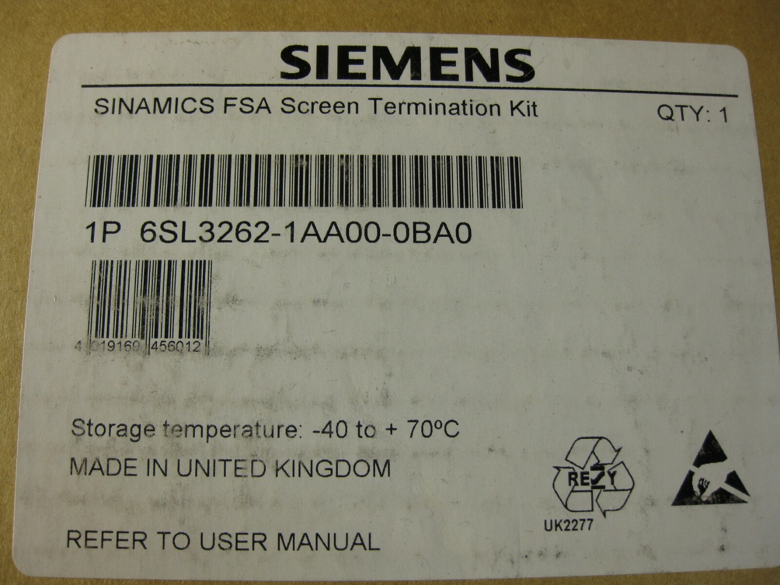Siemens 6SL3262-1AA00-0BA0 Sinamics FSA Screen Termination Kit For Power Module