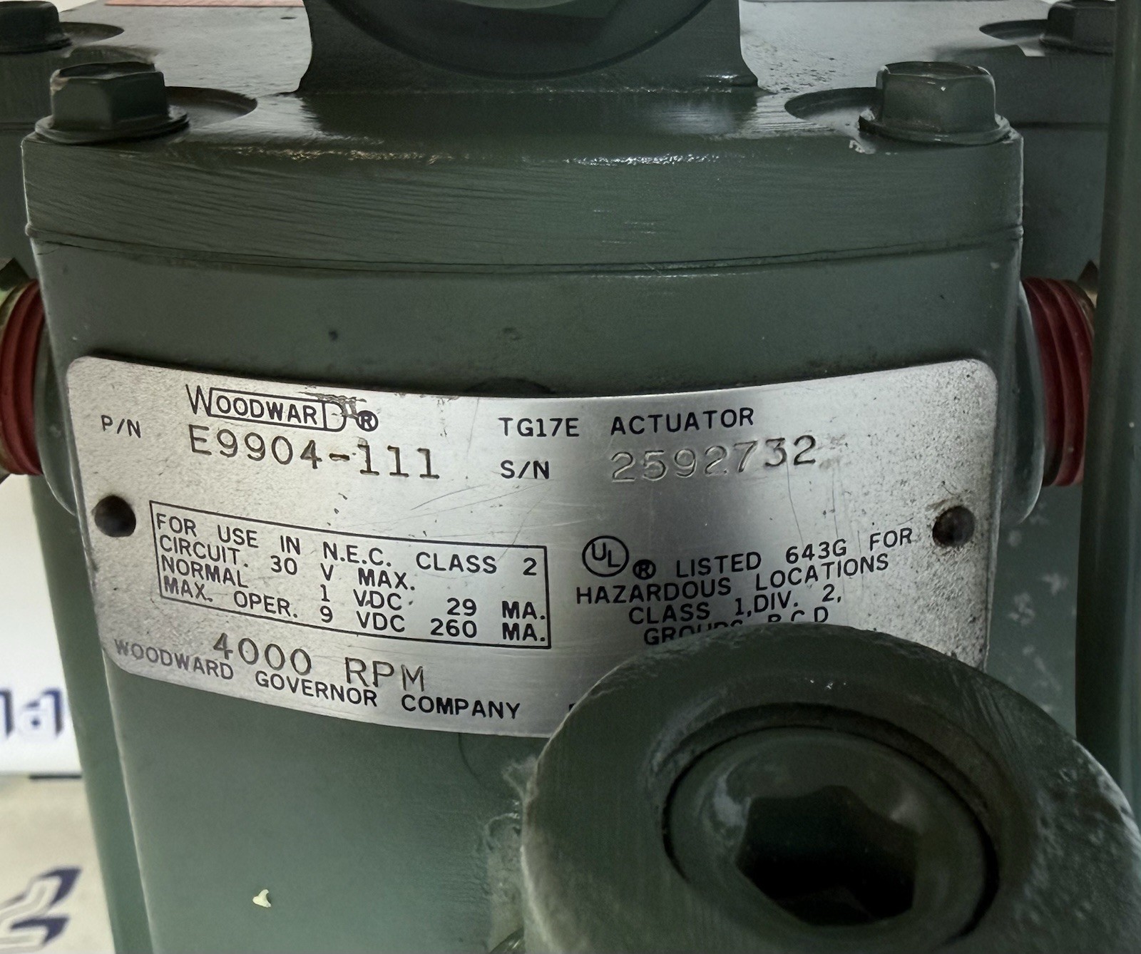 Woodward Governor TG17E Actuator E9904-111 4000 RPM