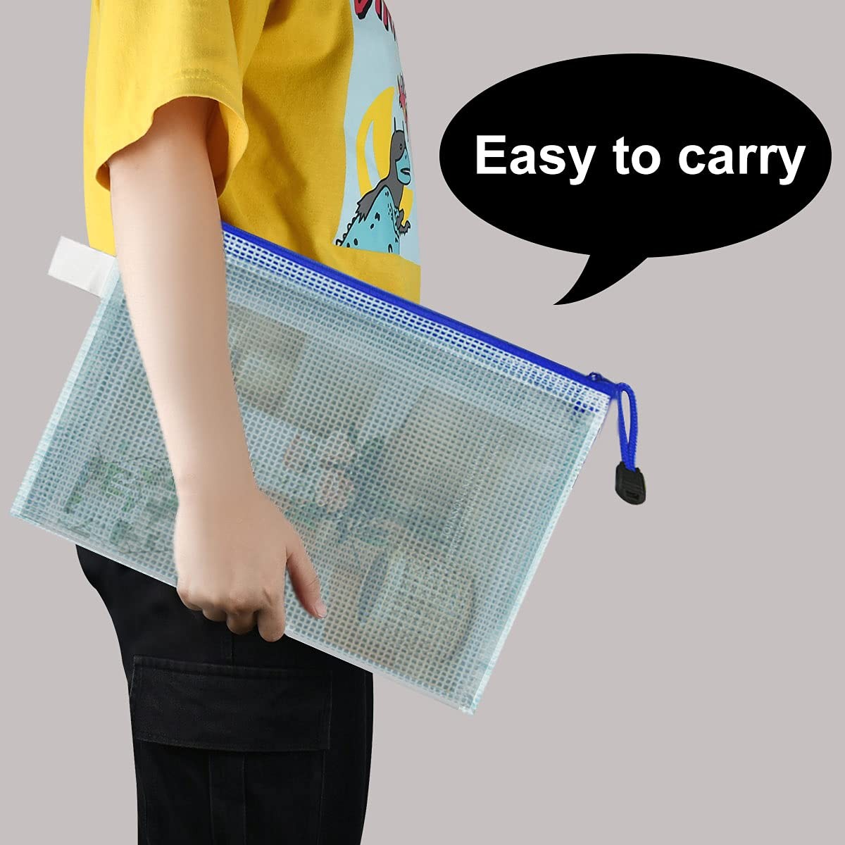 12 Pack Document Zipper Pouch Travel File Mesh Bags A4 A5 A6 Size Yellow
