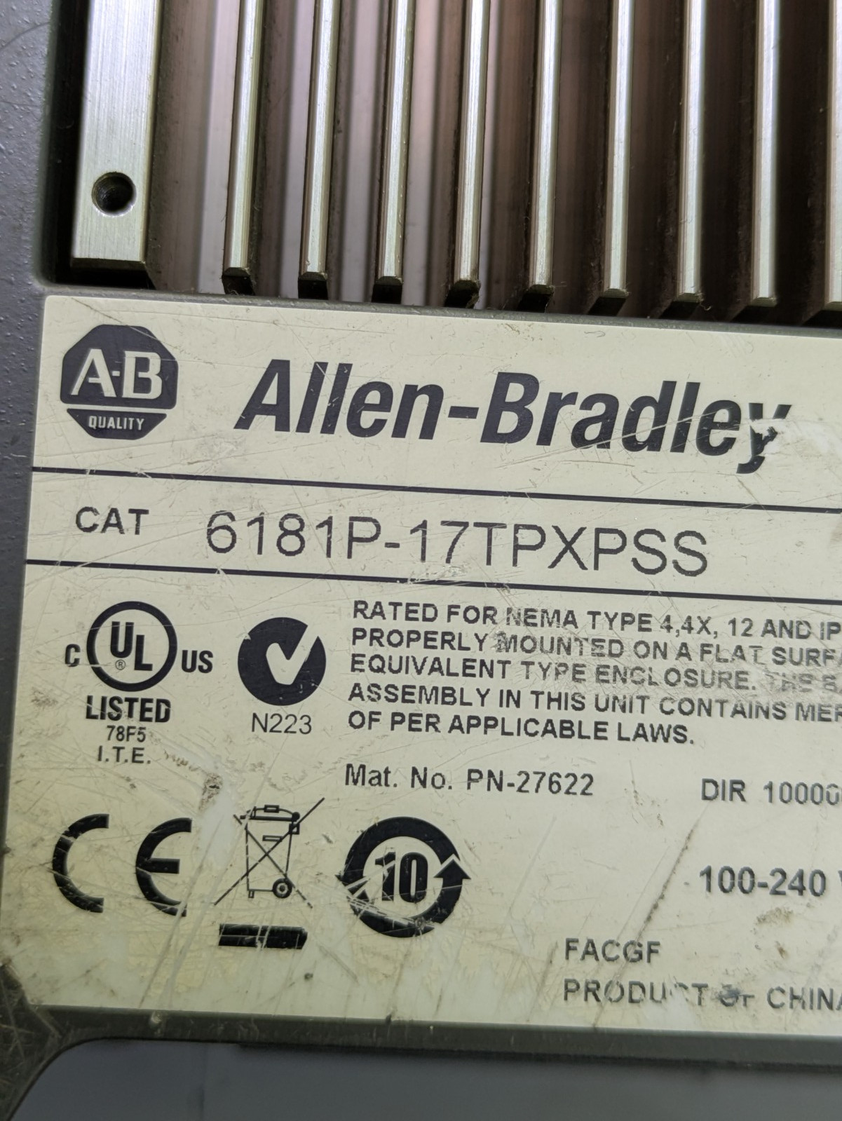 ALLEN BRADLEY 6181P-17TPXPSS Touch Panel
