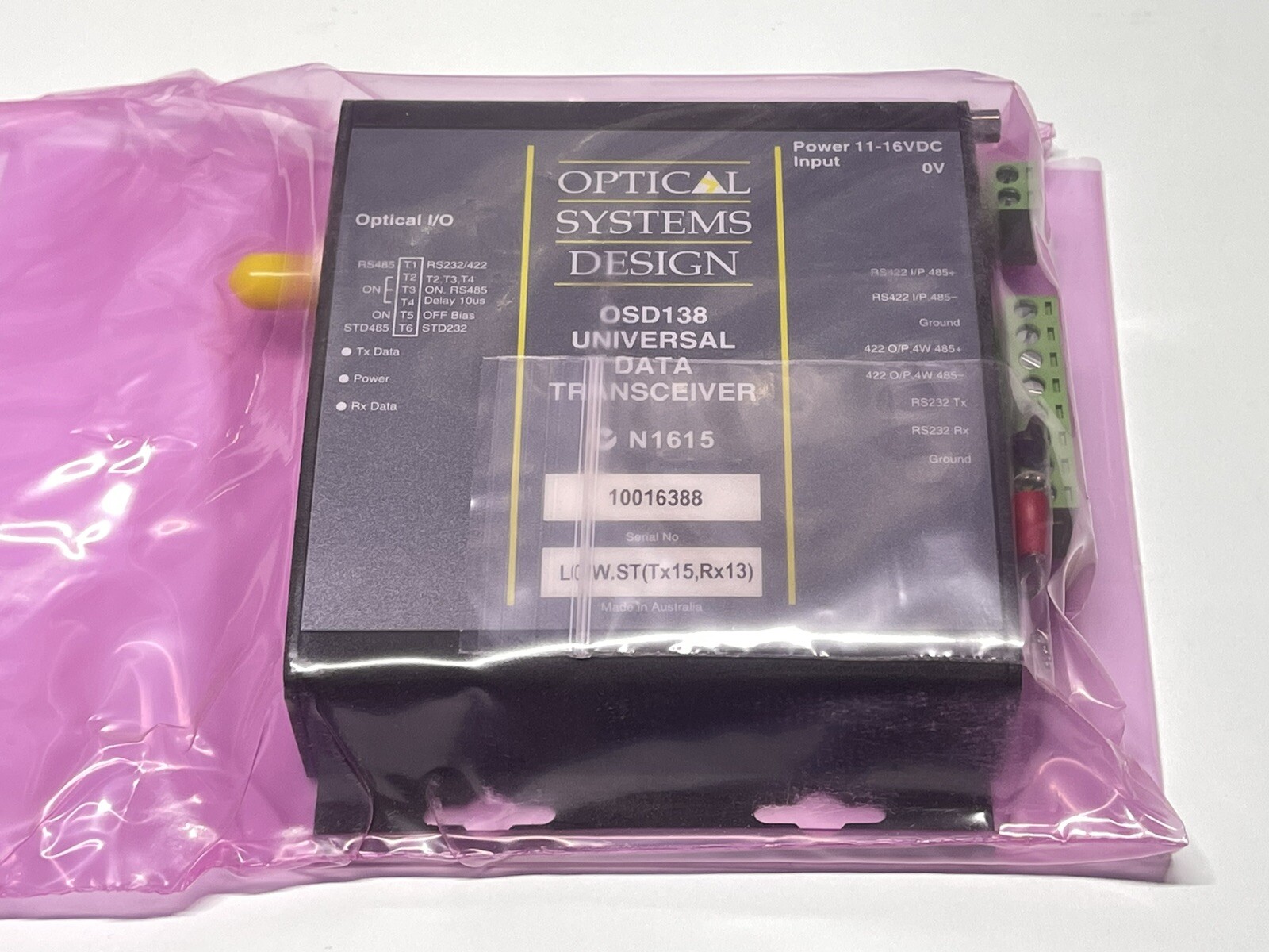 Optical Systems Design OSD Universal Data Transceiver OSD138 RS232 RS485 RS422 2