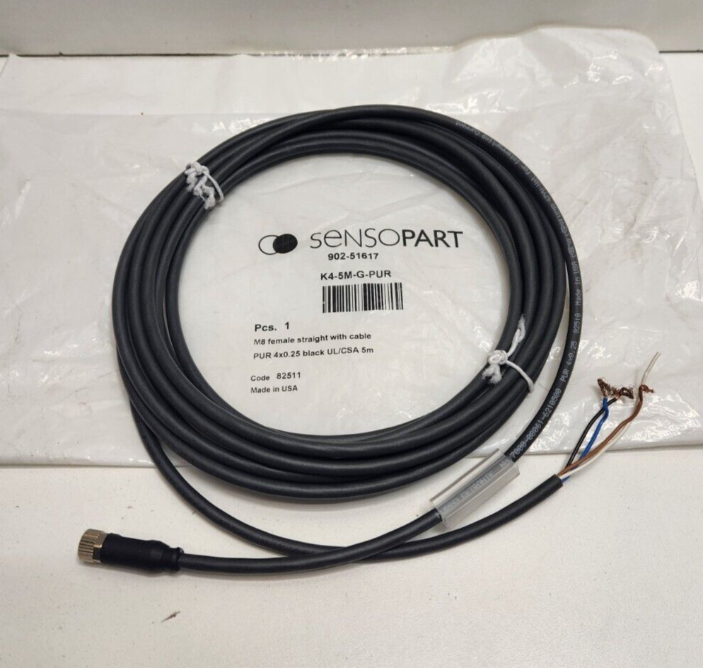 NEW OLD STOCK! SENSOPART M8 FEMALE STRAIGHT CABLE K4-5M-G-PUR 90251617