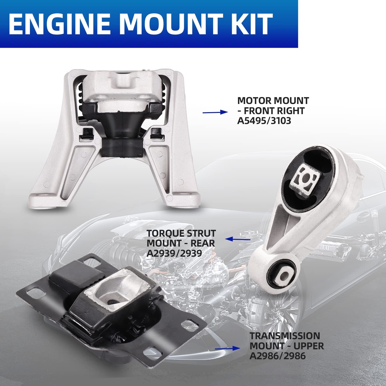 Engine Motor Mount Set 3pcs – Fits for 2005 2006 2007 Ford Focus 2.0L & 2003-…