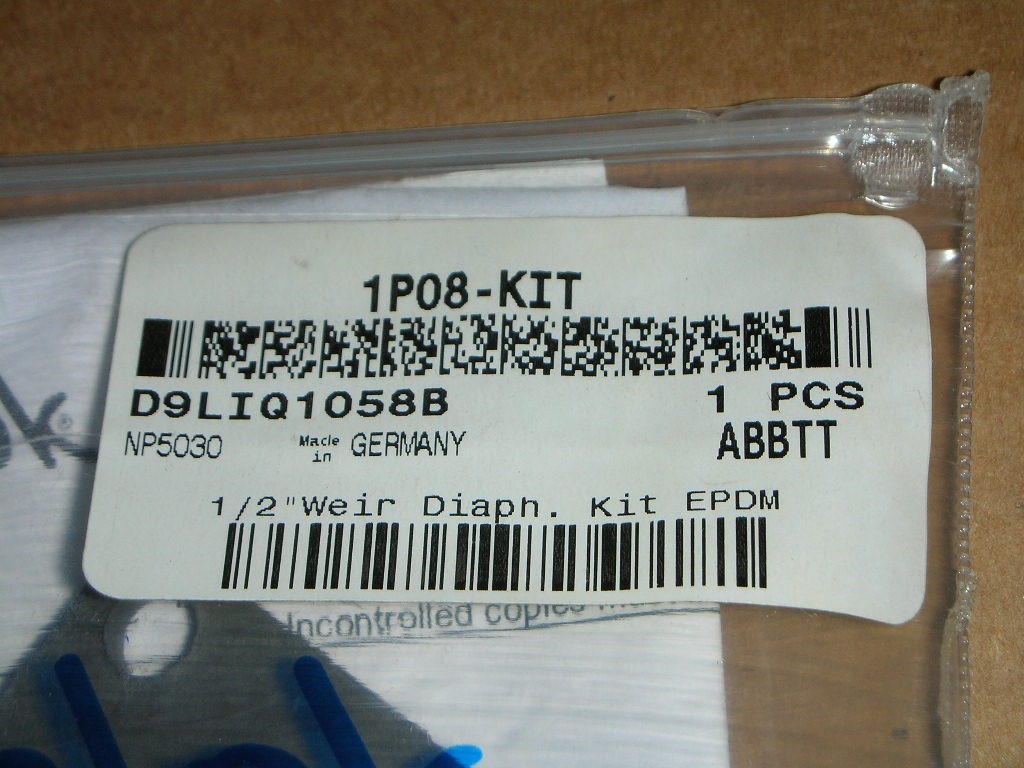 Swagelok GS Anderson 1P08-Kit EPDM Diaphragm for 1/2” DN15 Weir Style Valve 1P8