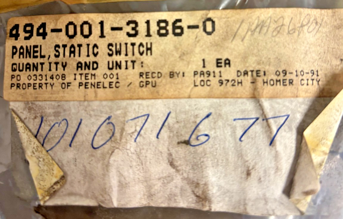 Static Switch TPI Transfer / Return Adjust TP2 Industrial Control 494-001-3186-0