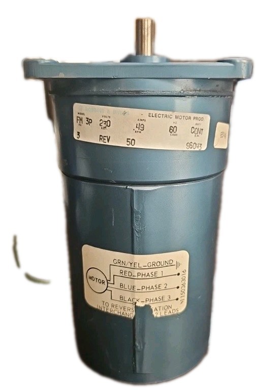 ROBBINS & MYERS FM-3P ELECTRIC MOTOR 3-PHASE 230V .49A 60RPM REV 50 96043