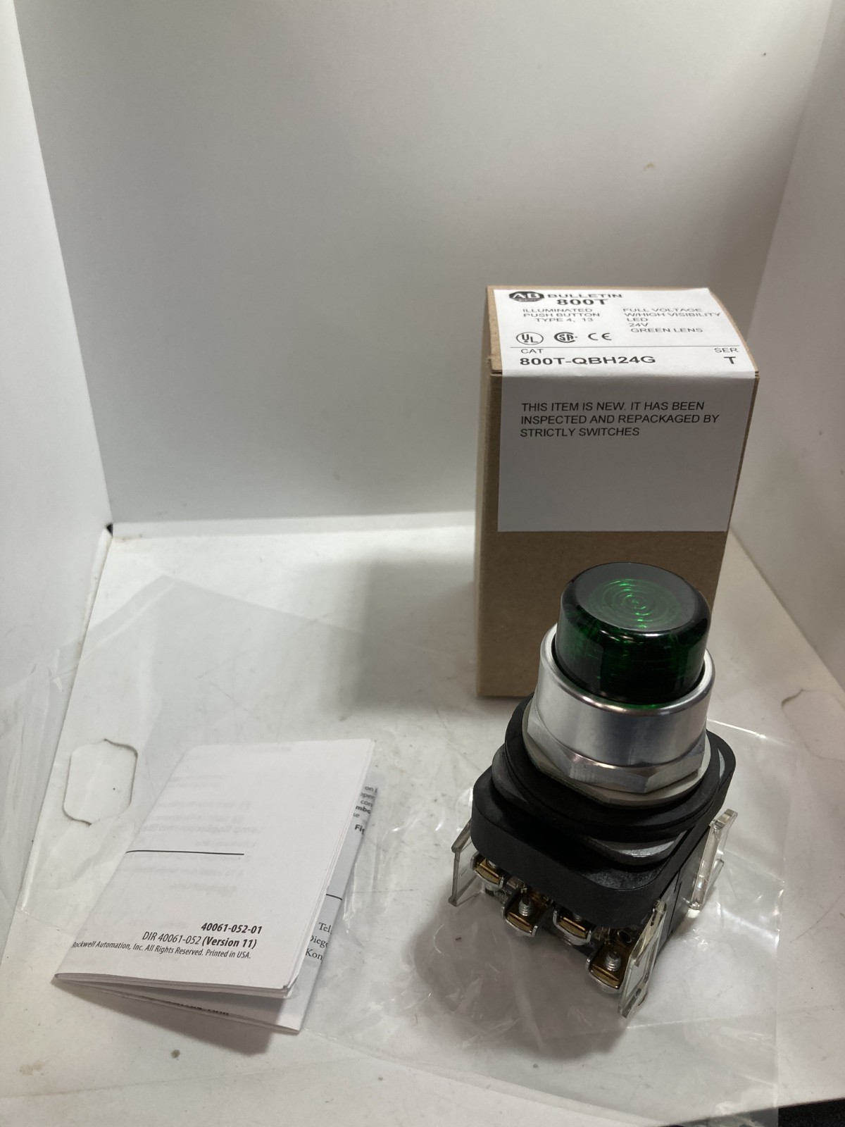 ALLEN BRADLEY 800T-QBH24G PUSHBUTTON ILLUMINATED LED GREEN 1NO/1NC 24V SER T NNB