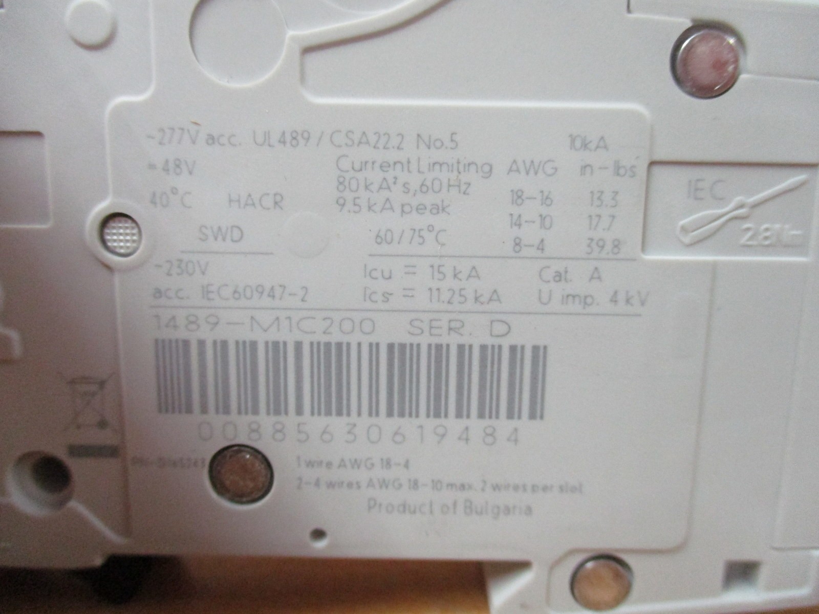 Allen Bradley 1489-M1C200 Circuit Breaker 20AMP