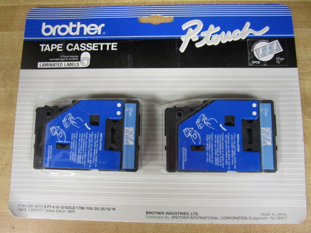 Brother TC-12 Tape Cassette TC12 Blue On Clear (Pack of 20)
