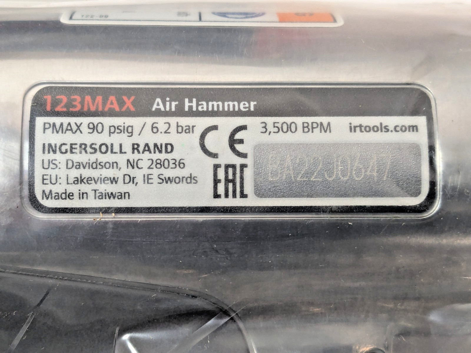 Ingersoll-Rand Short Barrel Air Hammer 3530 BPM 2-5/8″ Stroke 123max
