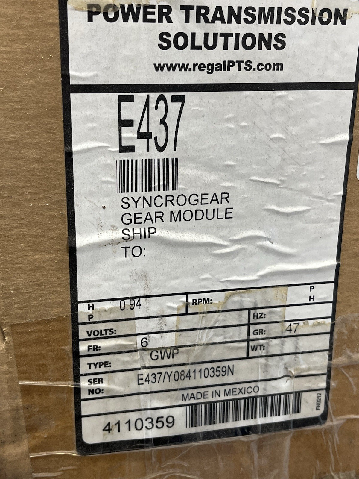 NEW BROWNING E437 SYNCROGEAR GEAR MODULE 47:1 Y08-E437-N no motor SWP .94 MAX