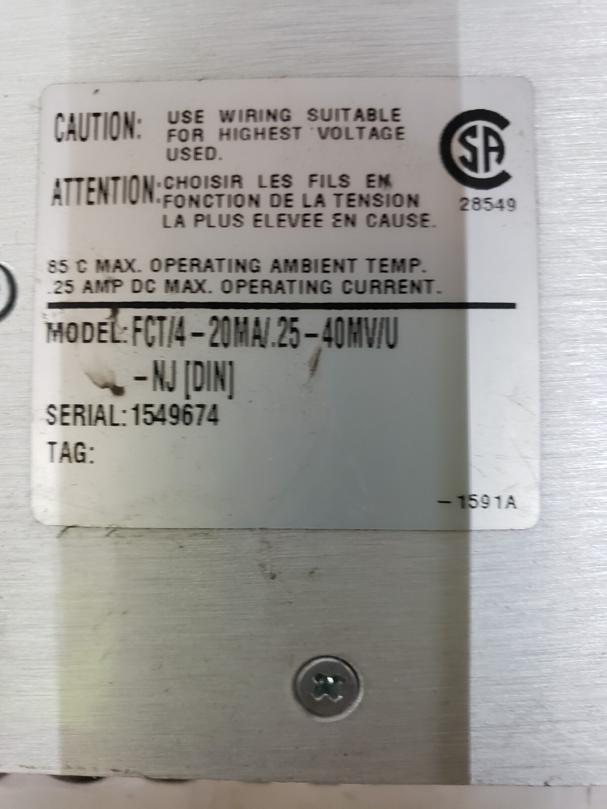 MOORE SIGNAL CONVERTER ISOLATOR FCT/4-20MA/.25-40 MV/U-NJ
