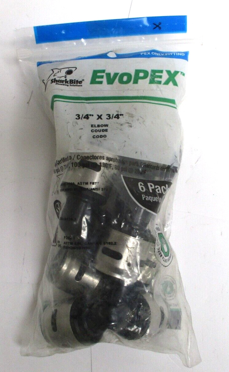SHARKBITE , EVOPEX , K256A6 , 3/4″ ELBOW , LOT OF 12 , SURPLUS