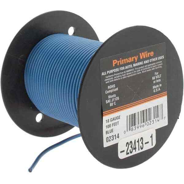 EastPenn -23414 18 AWG, 100′ OAL, Hook Up Wire Blue Vinyl Jacket