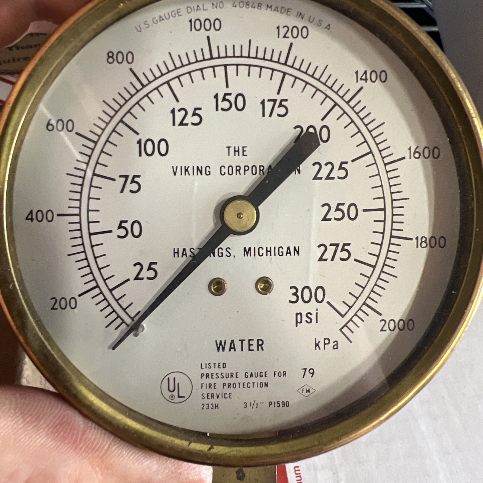Viking Corp Water SPI Gauge 25-300 Psi 233H P1590 *FREE SHIPPING*