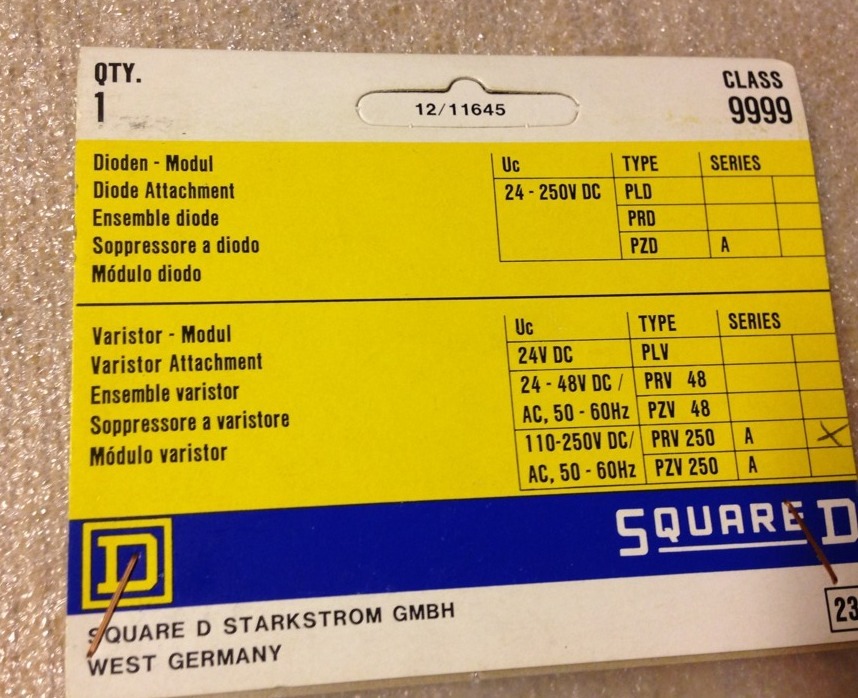 Lot Of 5, Square D 9999 PRV250 Varistor-Module 9999-PRV250 #1556Q