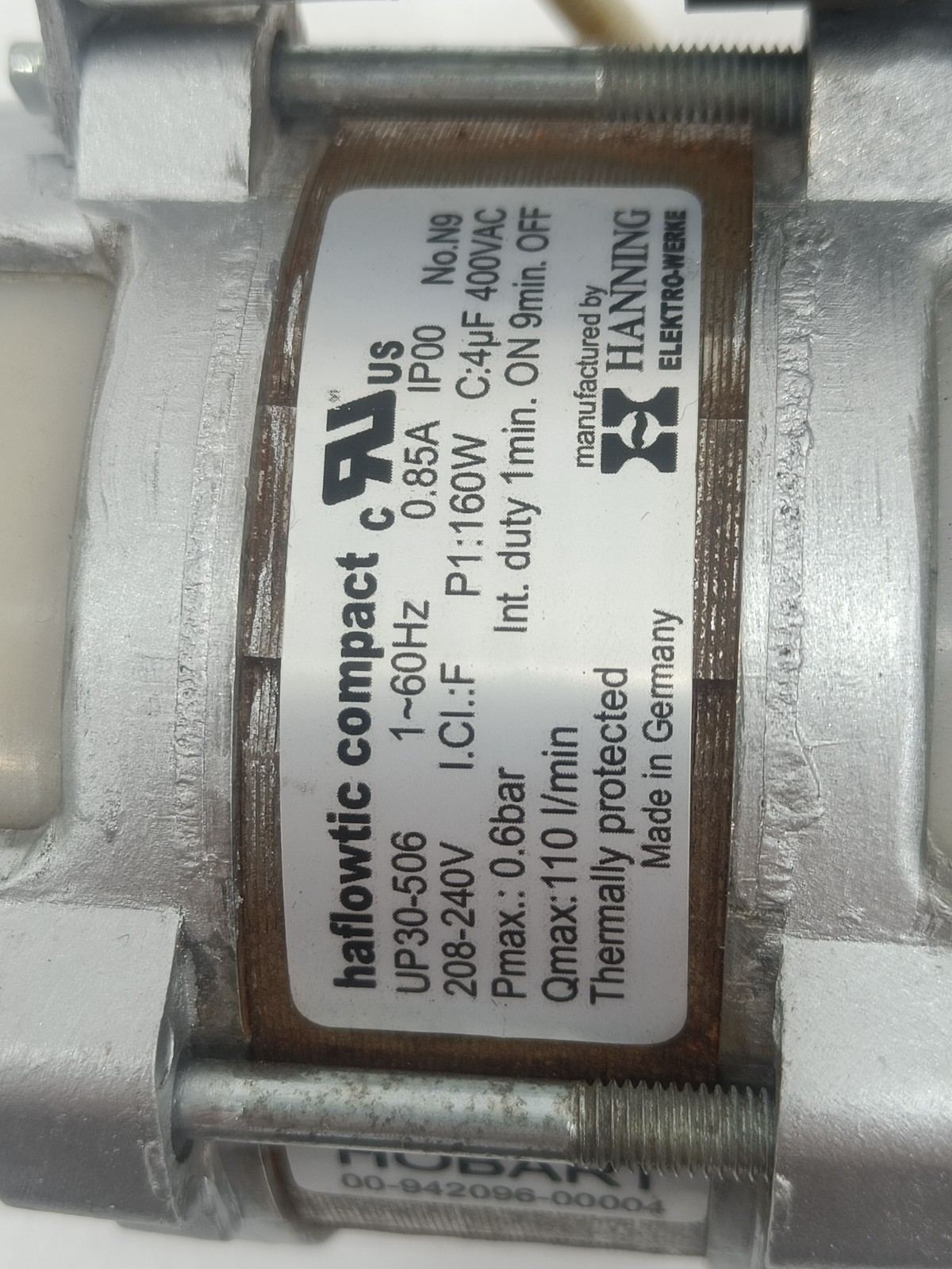 HOBART HALFLOWTIC COMPACT DRAIN WATER PUMP UP30-506 240V 3600 RPM 0,85 A GERMANY