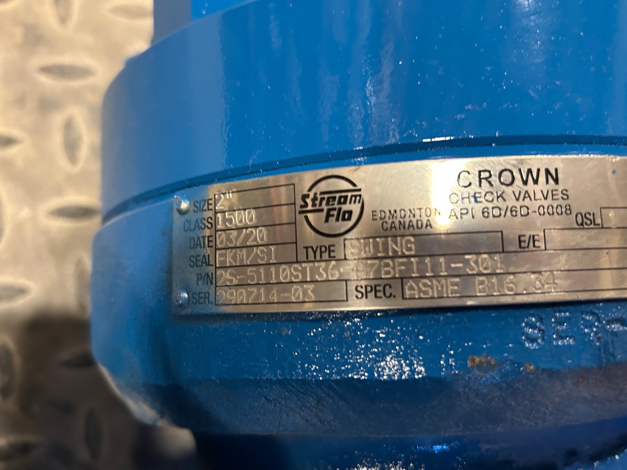 STREAM-FLO CROWN SWING CHECK VALVE 2″ CLASS 1500 RTJ 3750 PSIG WP A352