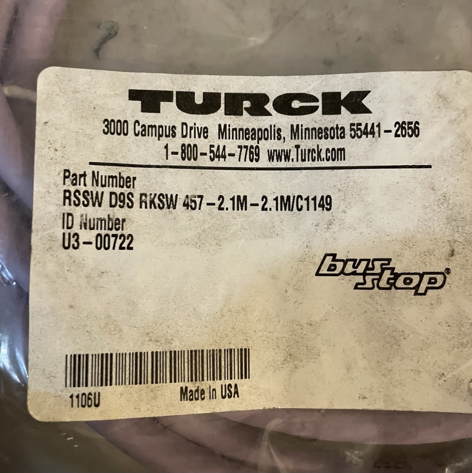 Turck RSSW D9S RKSW 457-2.1M-2.1M/C1149 ID Number: U3-00722 Cord